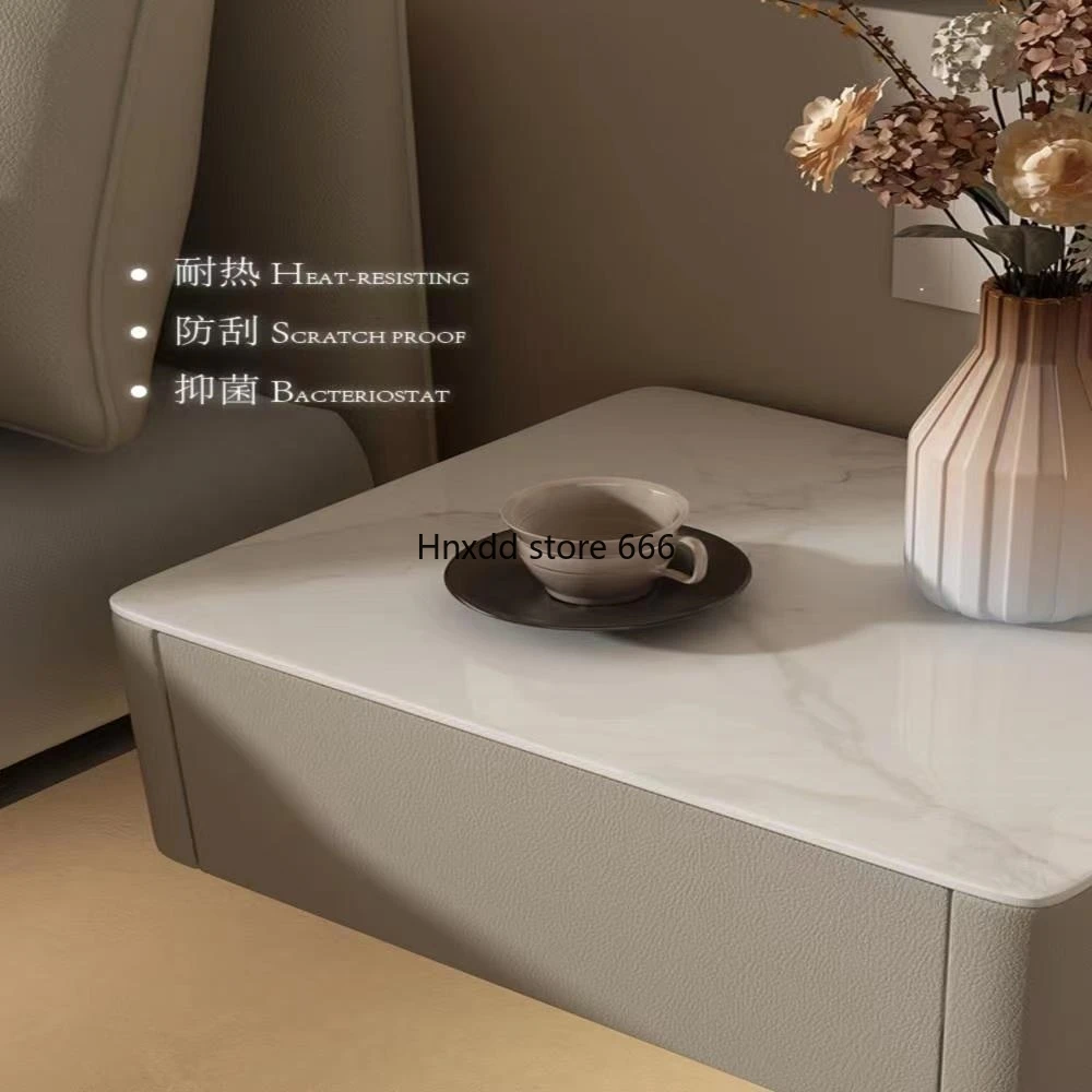 Bedroom bedside table rock slab hanging bedside table modern simple solid wood light luxury intelligent suspension bed