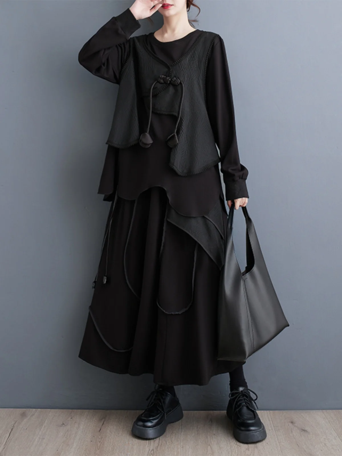 Efeito de emagrecimento conjunto de 2 peças solto ajuste midi saia superior outono faion plus size roupas femininas mistura de algodão conents