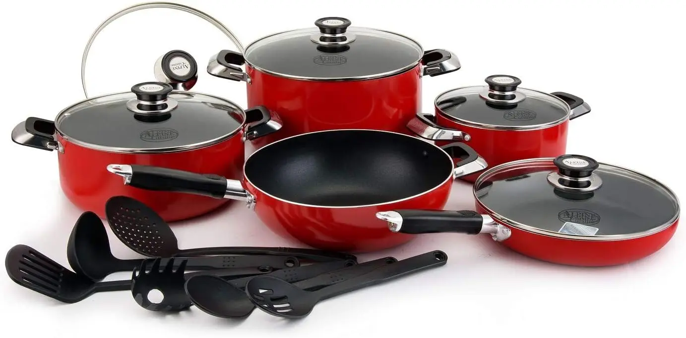 

16-Piece Nonstick Aluminum Cookware Set - Heavy-Duty 2.5mm Pots and Pans with 3Qt, 6Qt, & 10Qt Dutch Ovens, 11" Wok, 10"