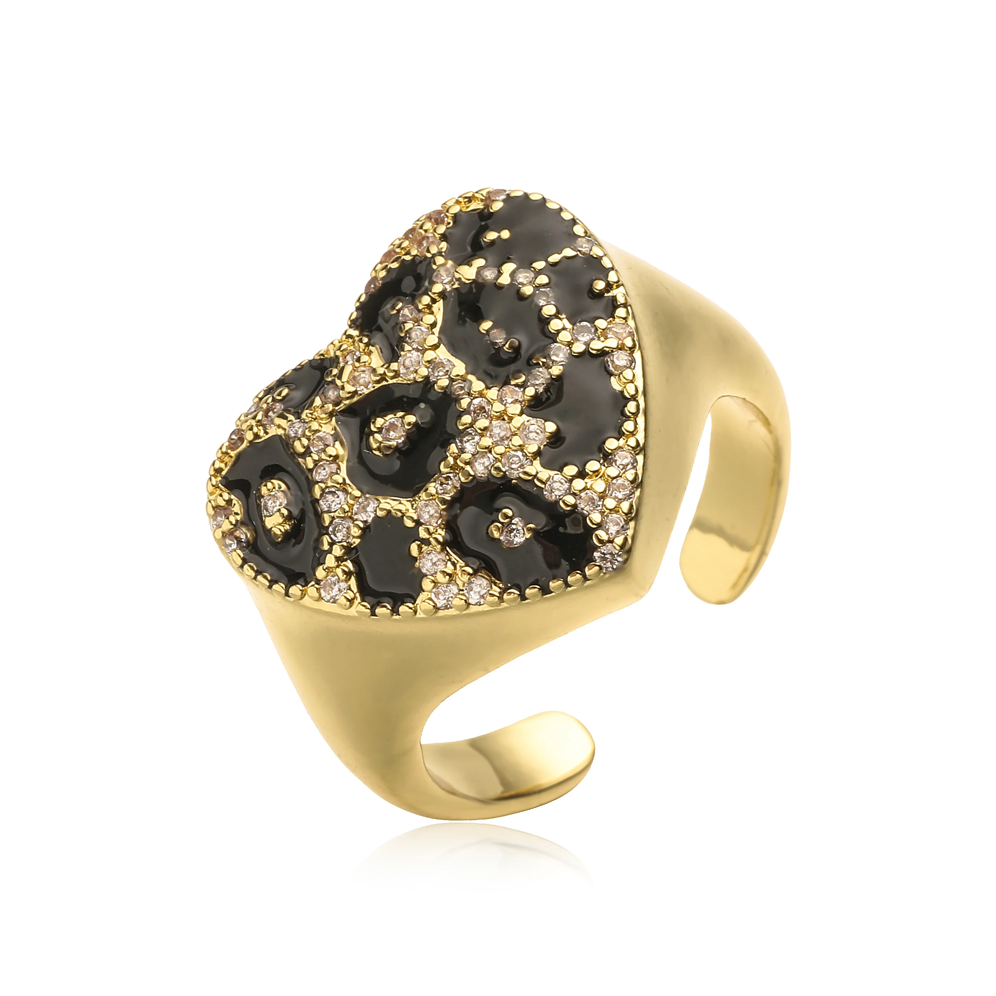 HECHENG, zweifarbiger Ring mit Leopardenmuster, runde Herzform, verstellbarer Schmuck, Unisex, Hip-Hop, Y2K-Zubehör, 1 Stück – Detail 10