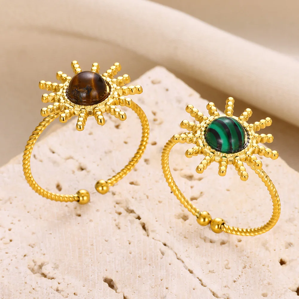 Vintage Oval Opal Rings For Women Stainless Steel Gold Color Sun Eye Wedding Ring Aesthetic Waterproof Jewelry Anillos Gifts view 2