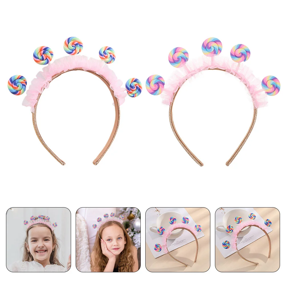 

2 Pcs Lollipop Headband Kids Headbands Birthday Hair Accessories Candy for Girls Miss