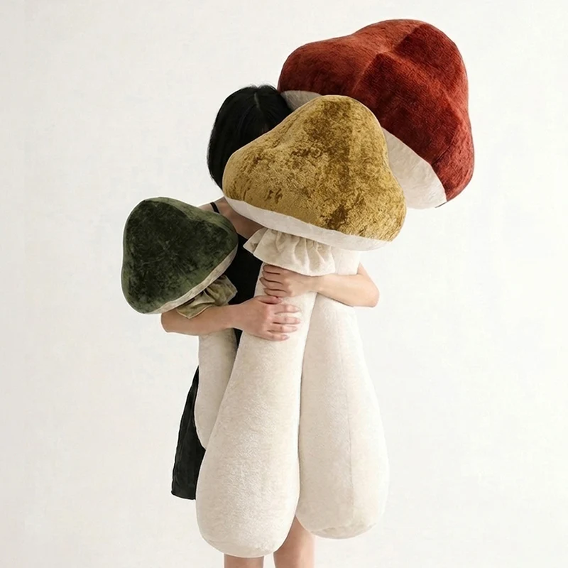 Large Mushroom Plush Pillow Soft Long Stem Mushroom Stuffed Toy Cute Plant Plushie Home Sofa Bedroom Decor Birthday Gift