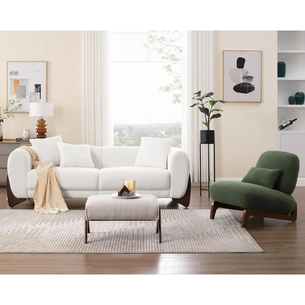 

2 Piece Cloud Couch Set, Modern Boucle Sofa Set with Crescent Wood Legs, Skin-Friendly Minimalist Upholyster Comfy Couch Sofa
