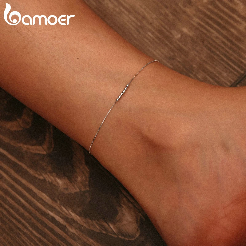 Bamoer Silver Small Beads Anklets for Women Beaded Summer Sterling Silver 925 Foot Jewelry Fashion Style Leg Bracelet SCT007