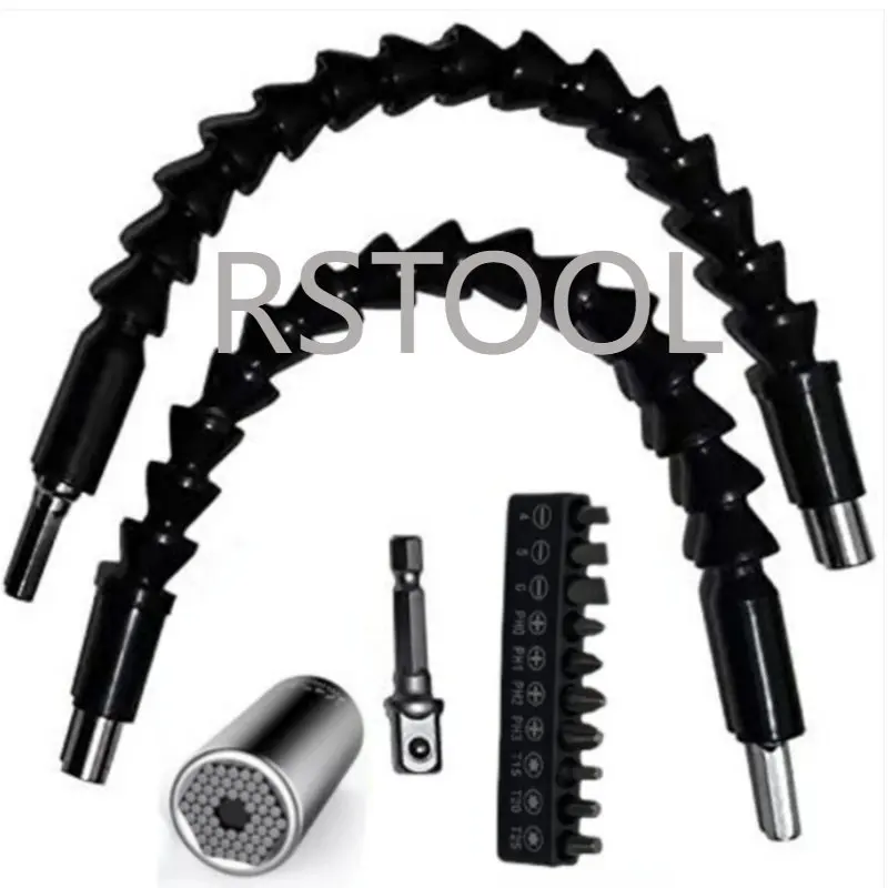 2 pcs Flexible Shaft Extension with Universal Socket Wrench and Screwdriver Extension Bits, for Home Improvement