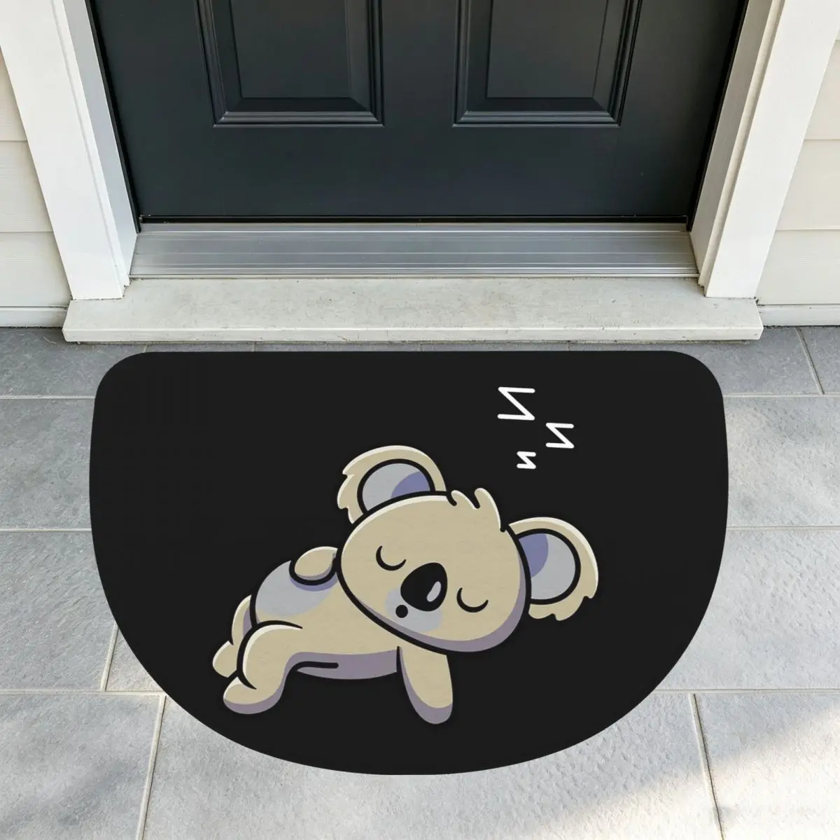 Cute Baby Koala Sleeping Good Night Soft Flannel Half Round Doormat Non Slip Bathroom Mat Absorbent Floor Carpet for Living Room