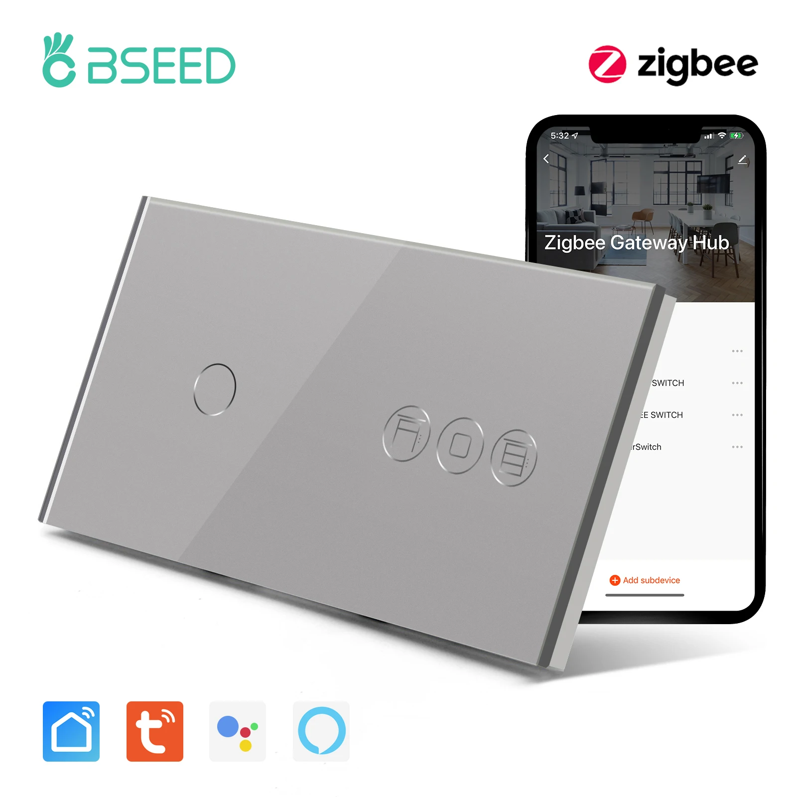 BSEED Smart Zigbee Tuya Switches For Electric Motorized Blinds Roller Shutter Wireless Light Switch Support Smart Home Alexa App