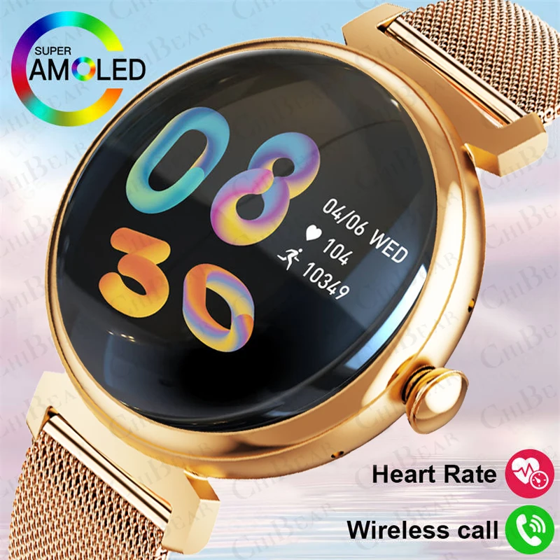

Ультратонкие умные часы для женщин, 1,04 дюйма, AMOLED, 360*360, HD-экран, новинка 2023 года, дисплей, всегда показать время, Bluetooth-вызов, умные часы для женщин