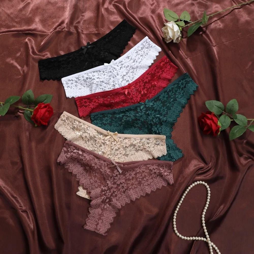 Fashion Cotton Crotch Women Briefs Traceless Sweat-absorbent Lace Panty Shorts Invisible Sheer Floral Embroidery Pants Girls
