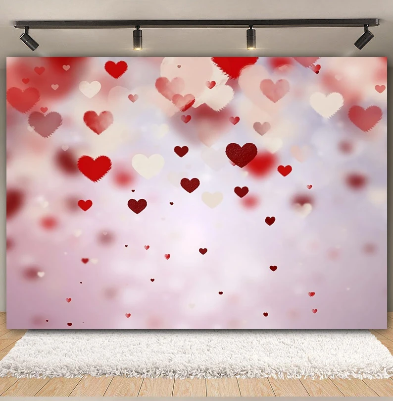 Valentine\'s Day Backdrop Glitter Light Bokeh Red Love Heart Flower Wedding Party Couple Portrait Photography Background Decor
