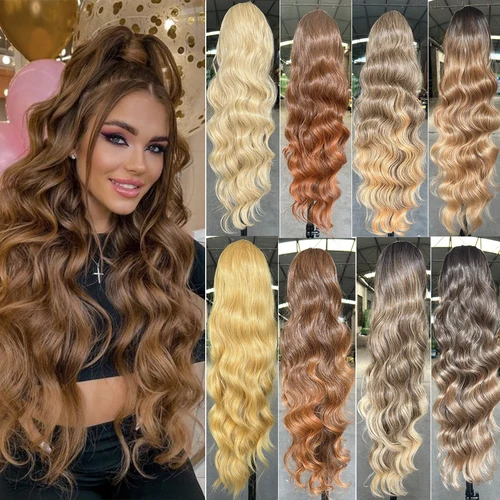 Imagen 1 del producto Cola de Caballo Magicae 28 pulgadas Rubio 27/ 613 extensión de cabello sintético 180 gramos resistente al calor Ombre marrón agua onda del cuerpo Clip en