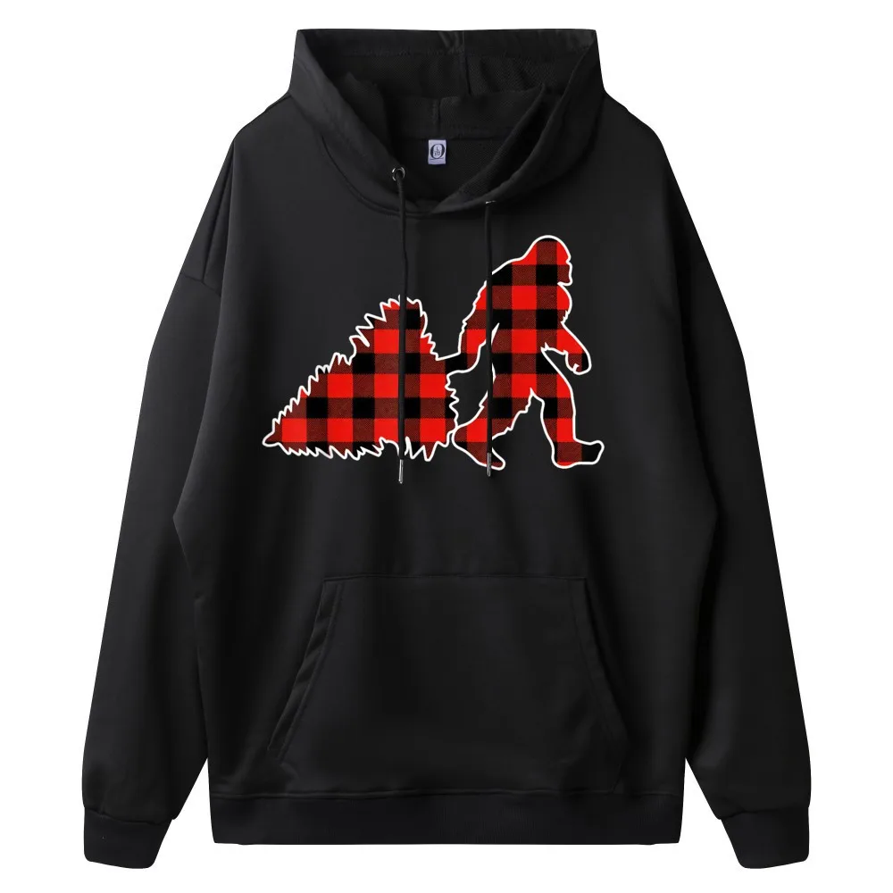 Red Buffalo Plaid Pajama Bigfoot Family Mother Day O-Neck Mens Hoodies Graphic Hoodies Latest long Sleeve Hoodies