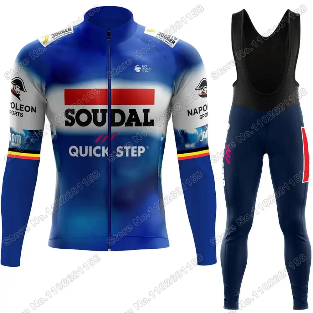 Belgium Champion 2024 Soudal Quick Step Cycling Jersey Set Autumn Winter Remco Evenepoel Cycling Clothing Men Road Bike Jacket