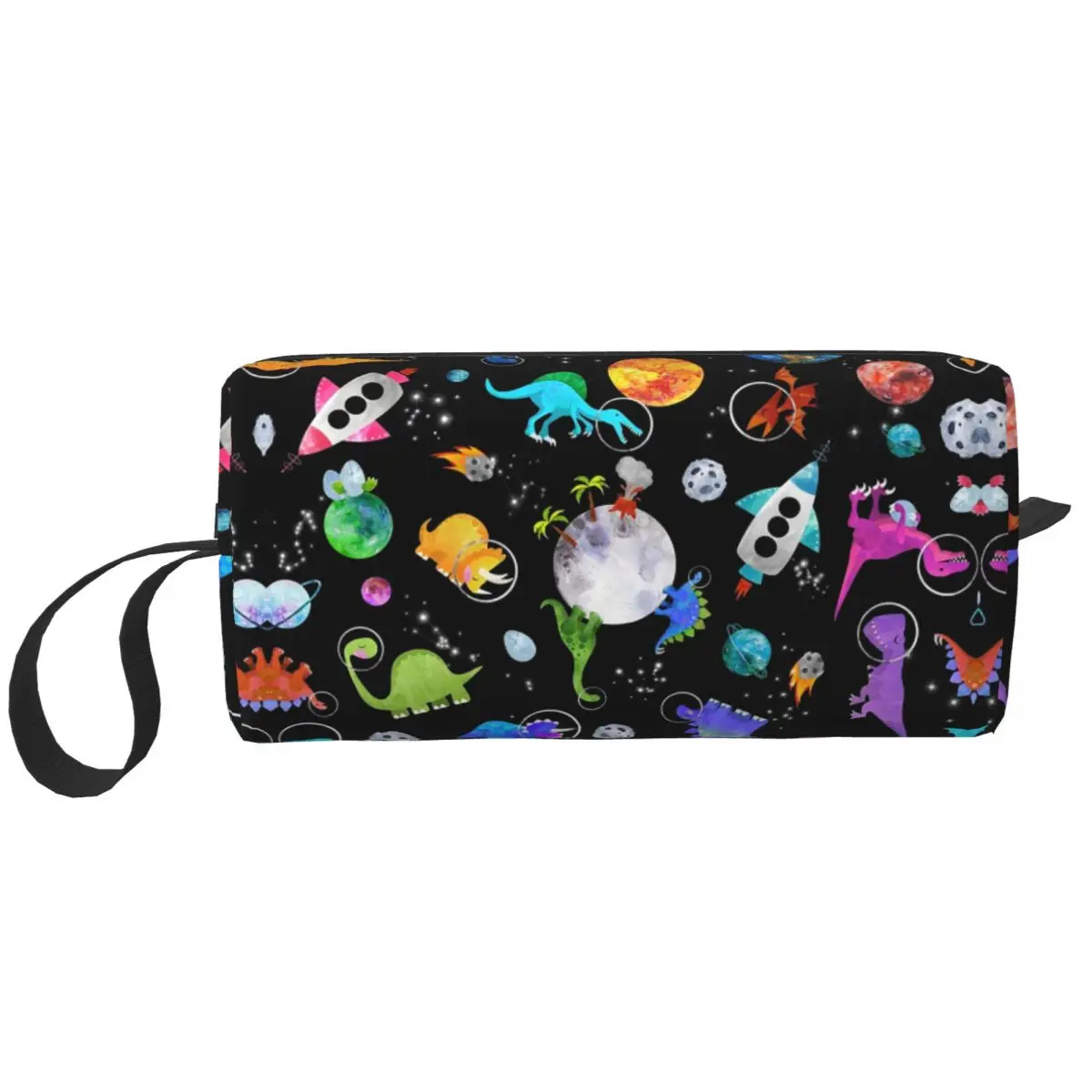 Dinosaur Astronauts In Outer Space Makeup Bag Cosmetic Organizer Storage Dopp Kit Toiletry Cosmetic Bag for Women Pencil Case