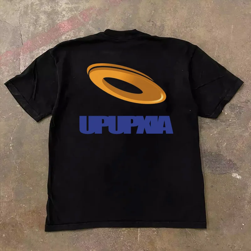 Loose Fit Cotton T-Shirt Unisex Short Sleeve Double Thread UPUPXIA Hero Print Sweat Absorbent round Neck Casual Summer Top