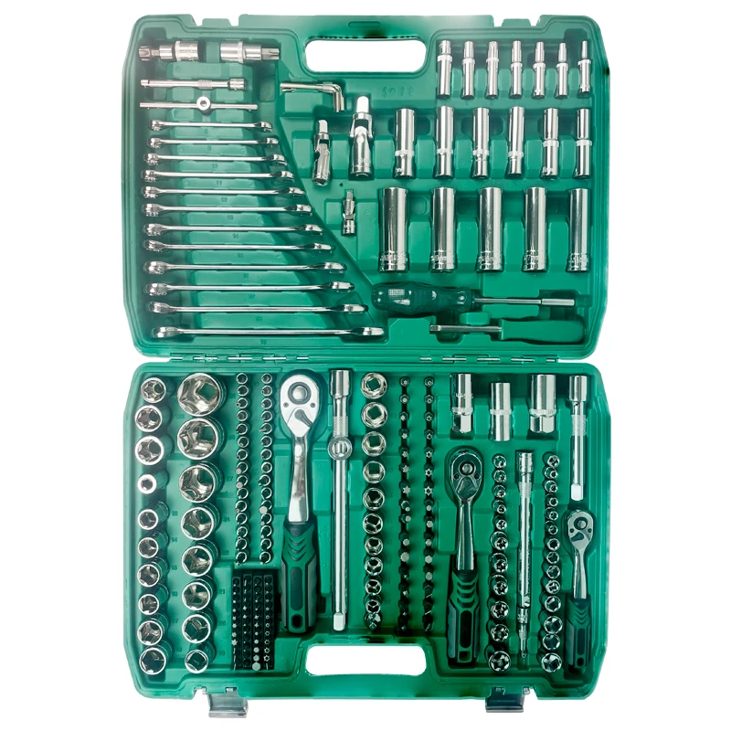 216 Pieces 24/72 Teeth Mixed Socket Wrench Set Hand Tool Box Set with Ratchet Wrench