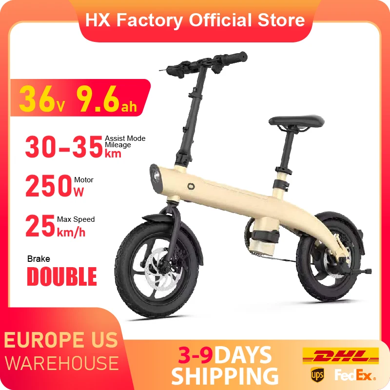 HX H2 Mini Ebikes 250W Adults Electric Bike Bicycle 36V 9.6AH 14Inch Off-Road Tire Folding Electric E Bikes Mountain Ebike