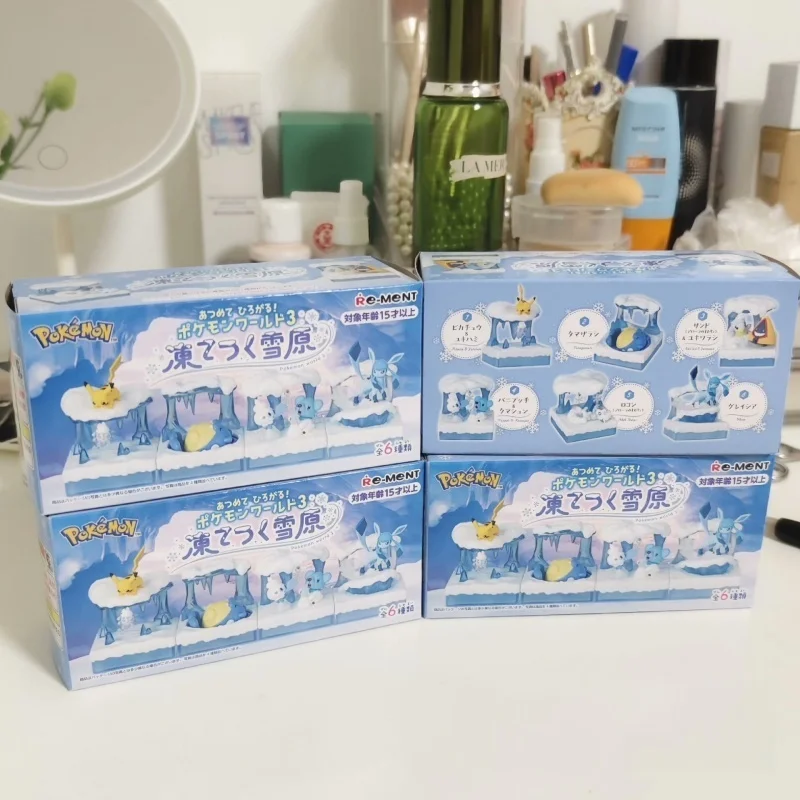 New Re-Ment Pokemon World Series 3: Frozen Snowfield Figure Anime Pikachu Vulpix Glaceon Cubchoo Spheal Figurine Doll Gifts