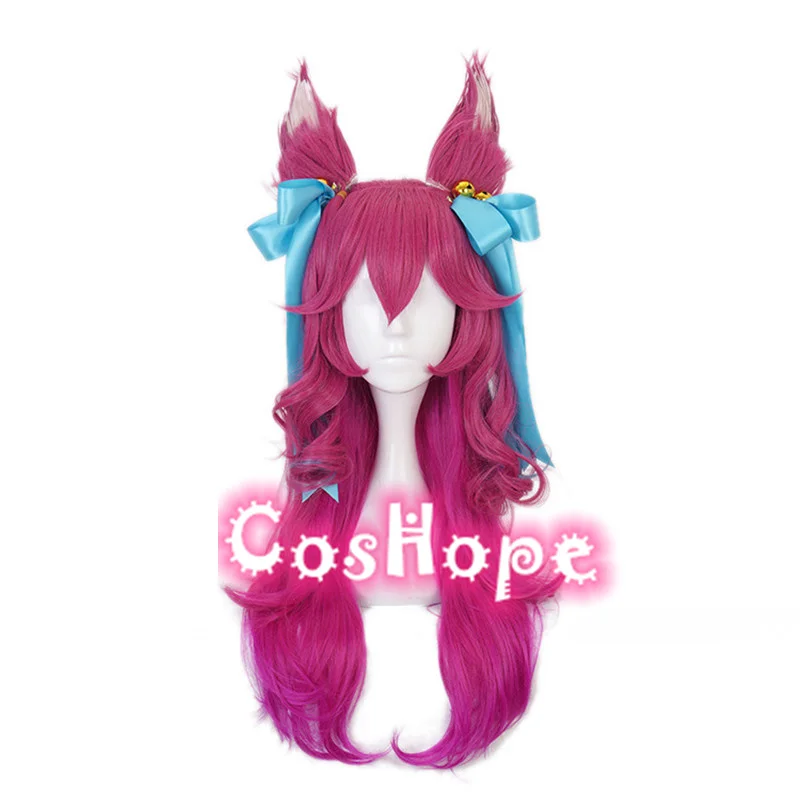 Ahri Spirit Blossom Cosplay Wig LOL Cosplay Curly Wave Fuchsia Gradient Wig Cosplay Anime Heat Resistant Synthetic Wig Halloween