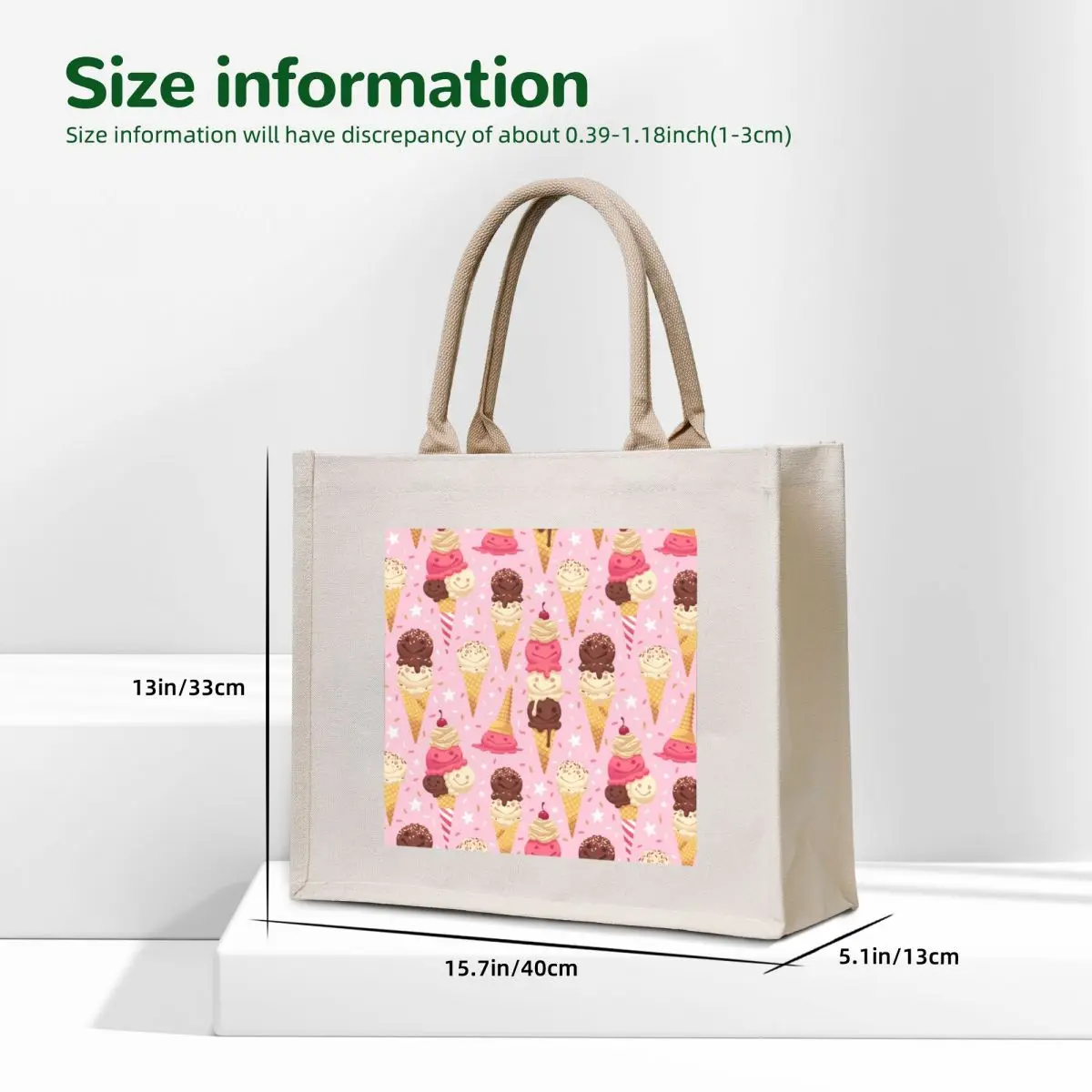 Happy Ice Cream Friends on Pink Tote Bag ecological bags tote bag university Women's tote bag