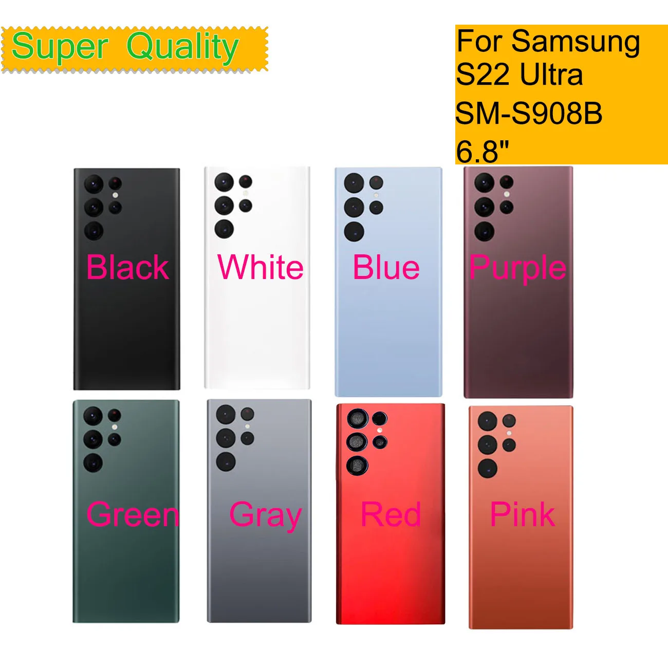 10Pcs/Lot For Samsung Galaxy S22 Ultra 5G S908 Housing Back Cover Case Rear Battery Door Chassis Housing With Camera Lens