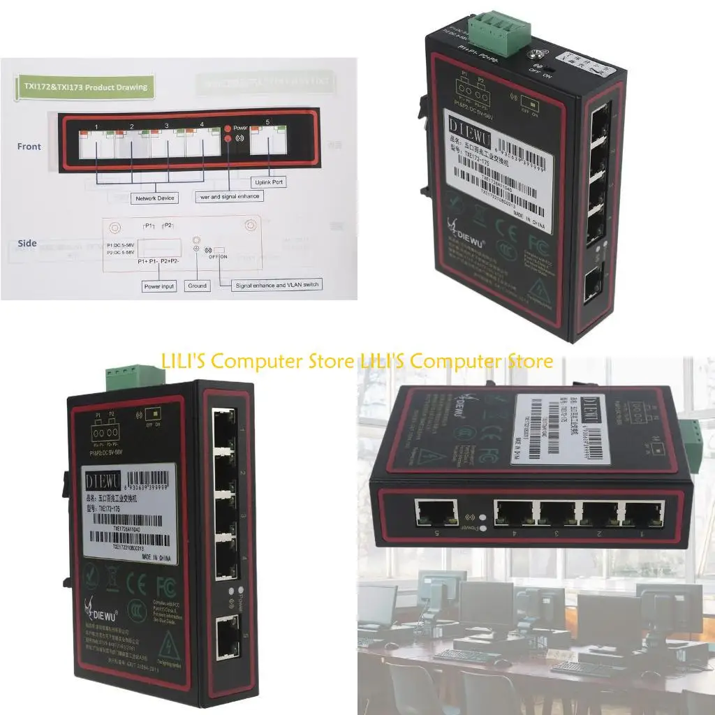 

A52B Промышленный 5-портовый сетевой коммутатор Ethernet на DIN-рейку 10/100/1000M Сетевой коммутатор на весь срок службы для