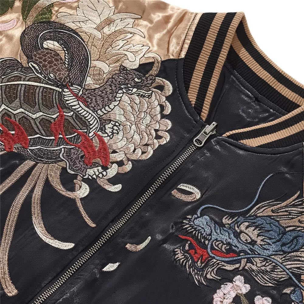 Men's Japanese Style Jacket 2025 Dragon Turtle Embroidery Bomber Coat Streetwear Vintage Sukajan Baseball Jacket Urban Fashion - view 6