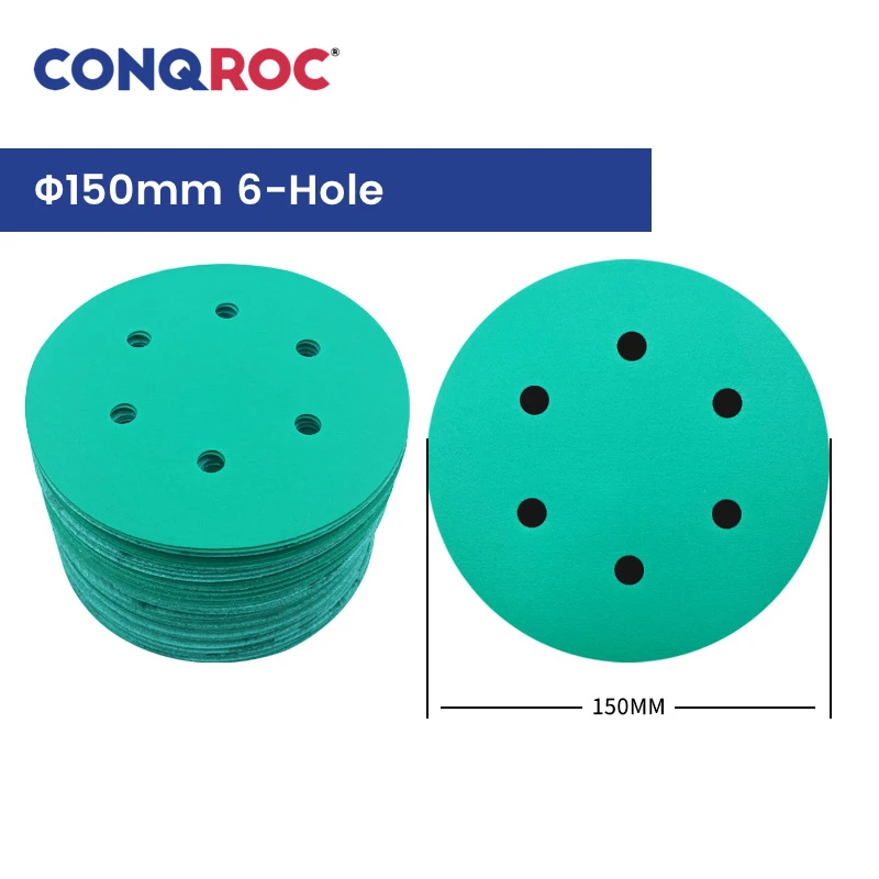 Sanding Discs 150mm 6-Hole Fused Zirconia Alumina Dry and Wet Sandpapers Polyester Film Hook & Loop 100-Piece Grit-60~2000