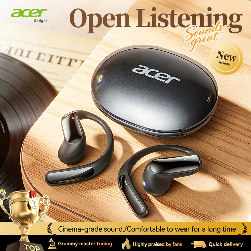 Acer Ohr718 Open-Style kabellose Bluetooth-Kopfhörer mit Ohrbügel-Design, stabiler und bequemer Passform, V6.0-Chip für stabile Übertragung, HiFi-Stereo-Sound, Geräuschunterdrückung für Anrufe,