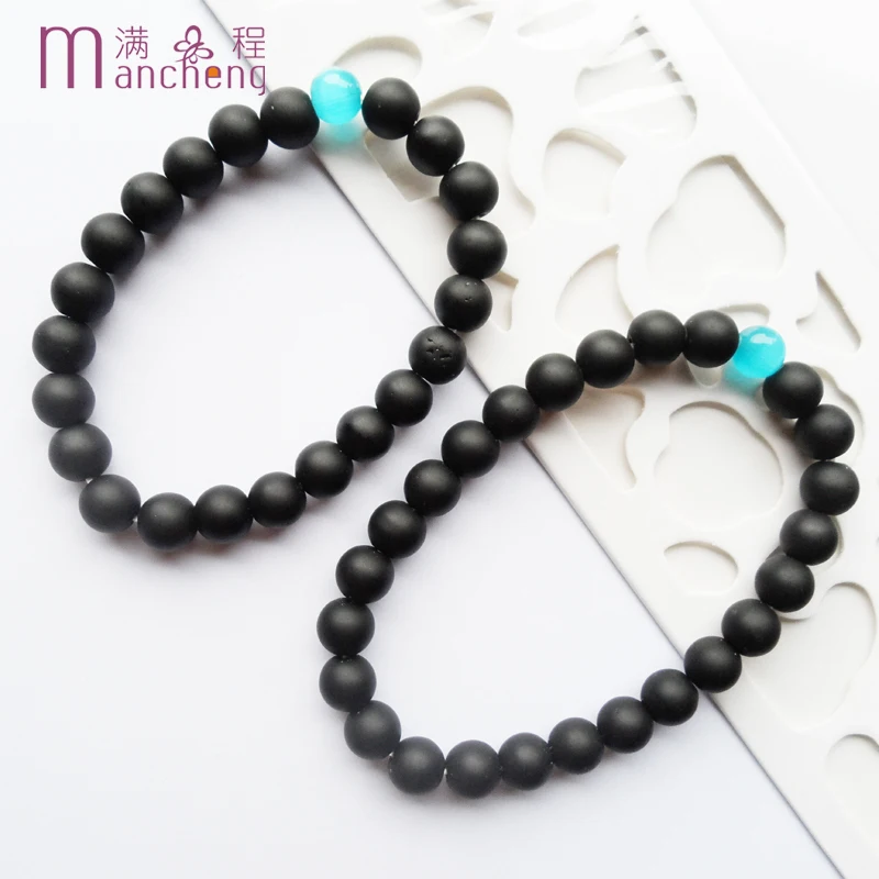 tiki fnaf 2 rupees item Man 8inch Women 7inch Blue Cat Eye Grind Arenaceous Matte Obsidian Beads Strand Bracelet Sets For Lovers