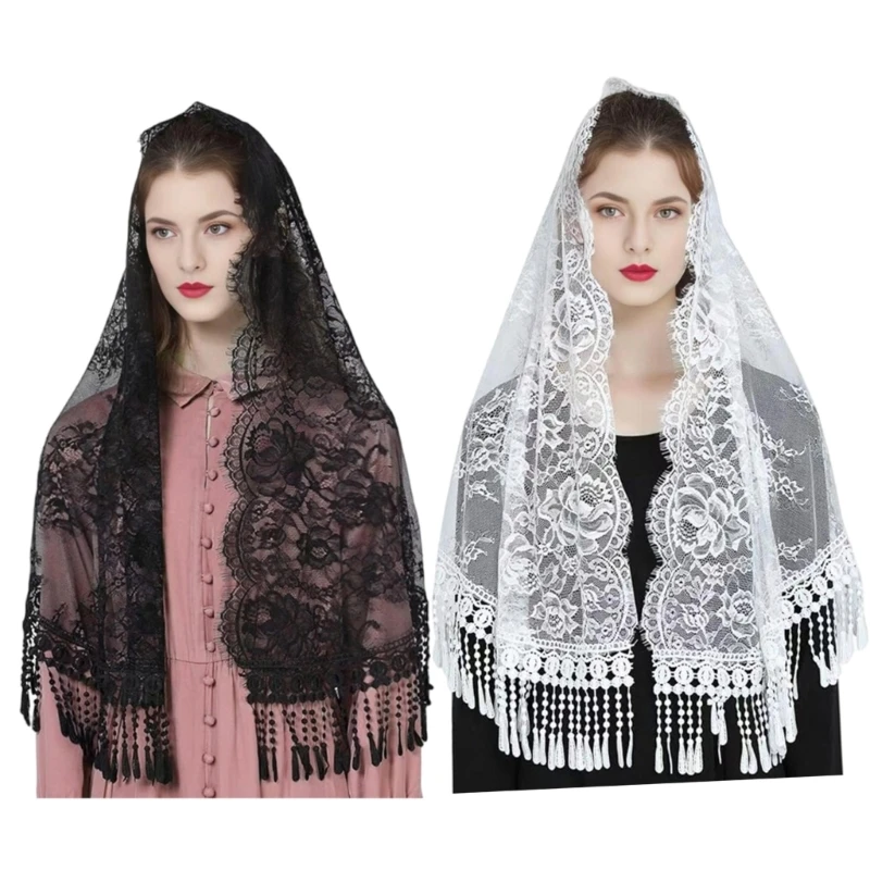 

Fashion Mantilla Wedding Party Shawl for Woman Lace Trim Wrap Casual Scarves Shawls Veil Foulard Female Mantilla