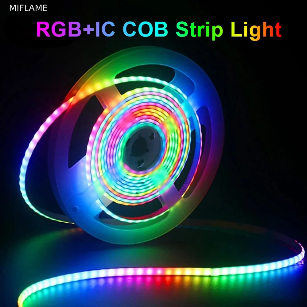 Imagem -03 - Cob Rgb Led Strip Light Full Dream Color Rainbow Light Tape Ws2811 Ws2812 dc 12v Pixel Endereçável 160leds por m mm