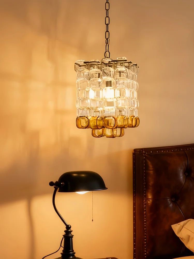 

Nordic Pendant Light Loop Design Murano Amber Square Glass Chandelier Dimmable LED Luster Ceiling Lamp For Bedroom Study Room