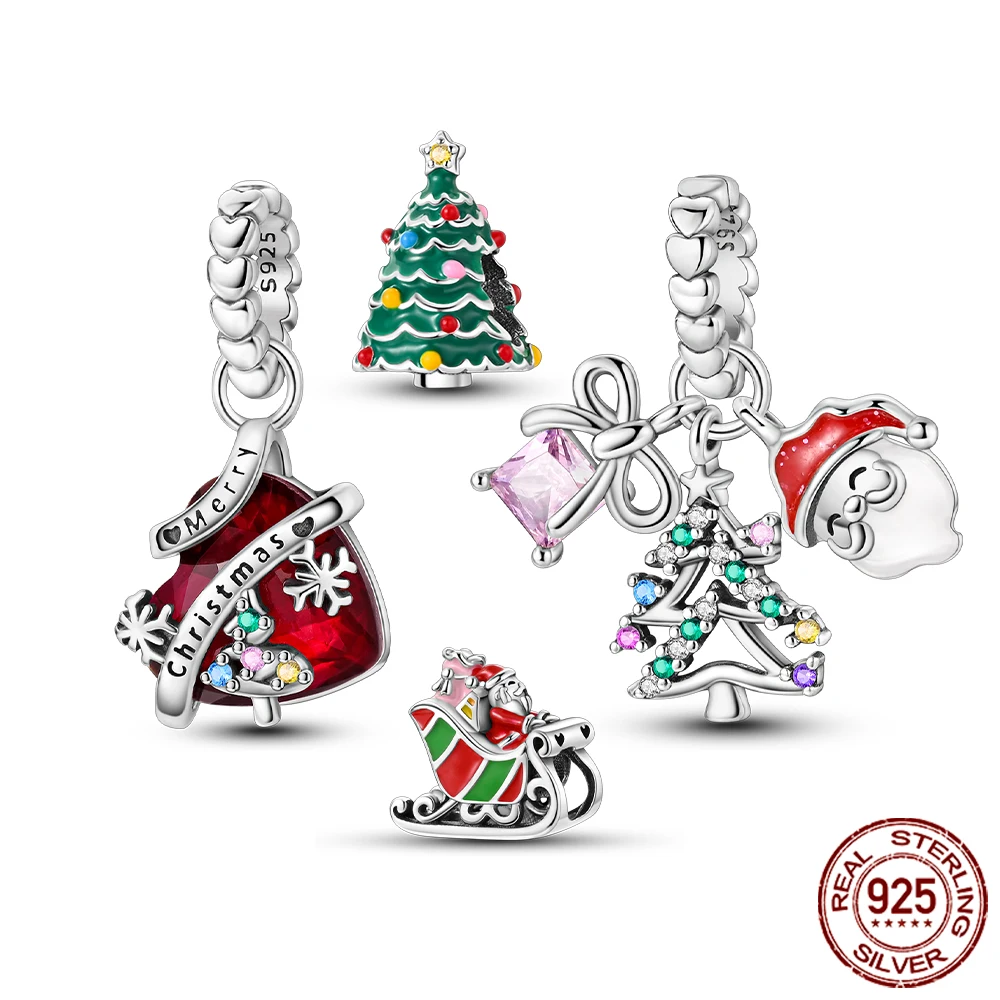 

925 Sterling Silver Merry Christmas Santa Claus Bells Charms Beads Fit Original Bracelet Pendants DIY Jewelry Women Gift