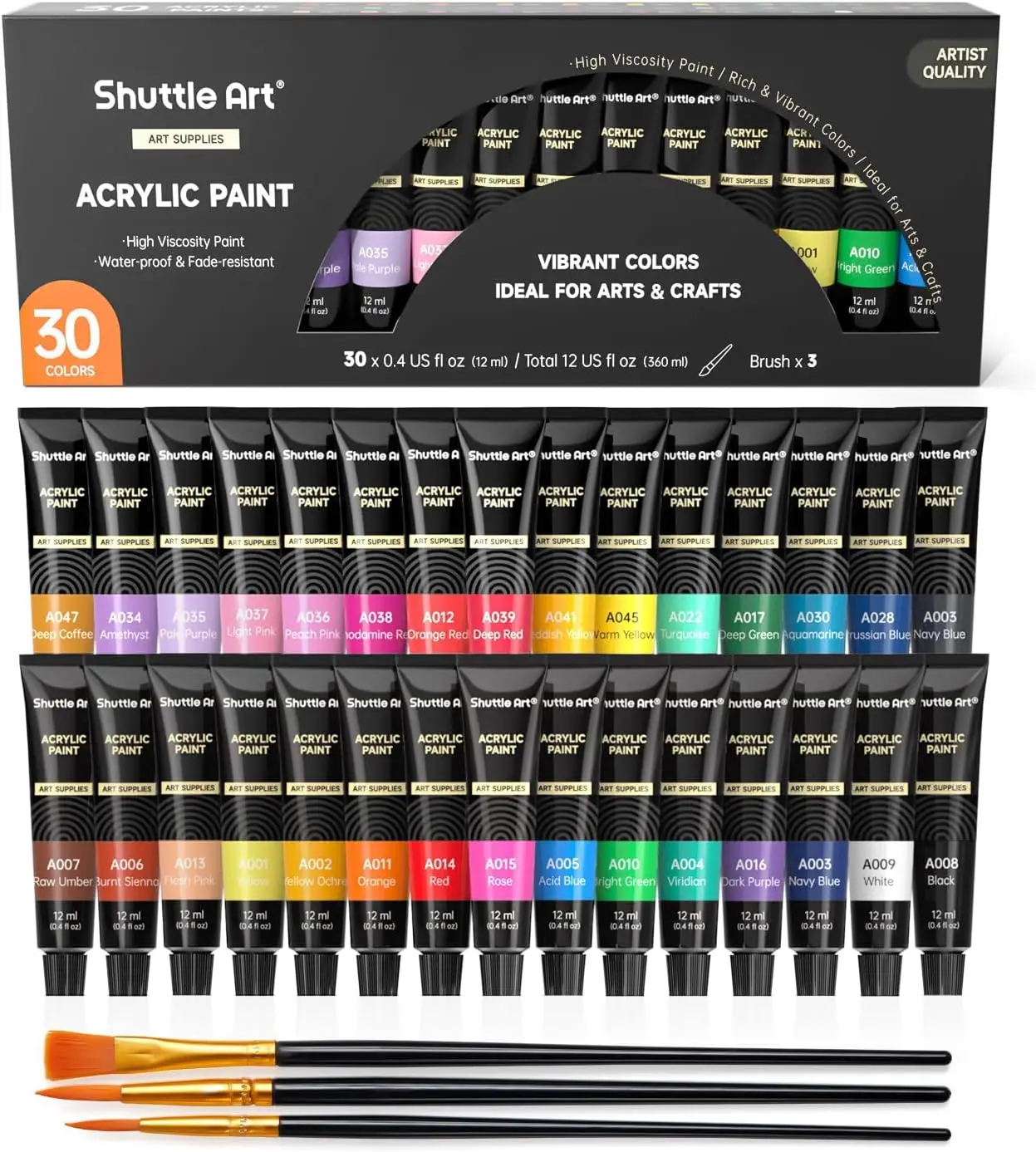 

30 Tubes Acrylic Paint Set, 12ml Each, Non-Toxic Rich Pigments for Kids Adults Painting on Canvas Wood Crafts