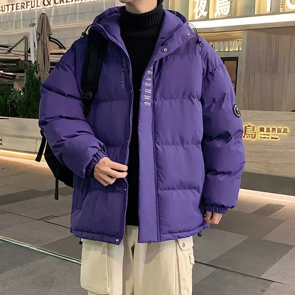 Puffer Purple Jacket Men Winter Jackets Thicken Warm Streetwear Cotton Padded Coats With Hood Loose Fit Parkas