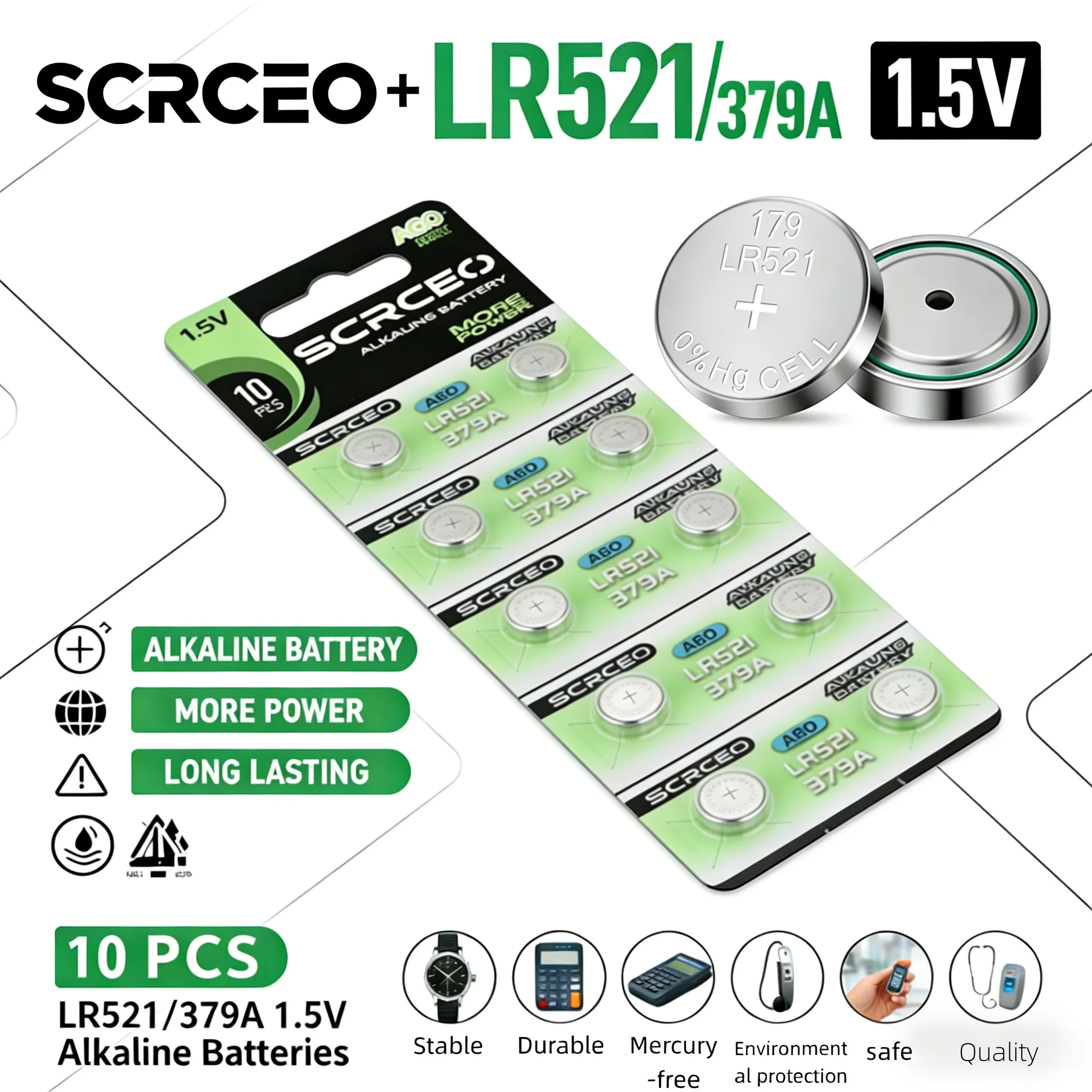 

2-50pcs SR521SW AG0 LR63 SR521 Button Cell Battery, 1.5V Alkaline for Flashlights, Watches, Electronic Toys