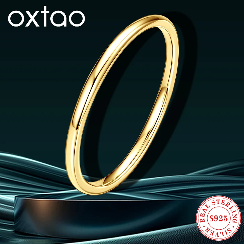

OXTAO чистое серебро S925, классическое простое тонкое кольцо для женщин и мужчин, позолоченное 14 К, свадебное обручальное кольцо, ювелирные изделия, оптовая продажа