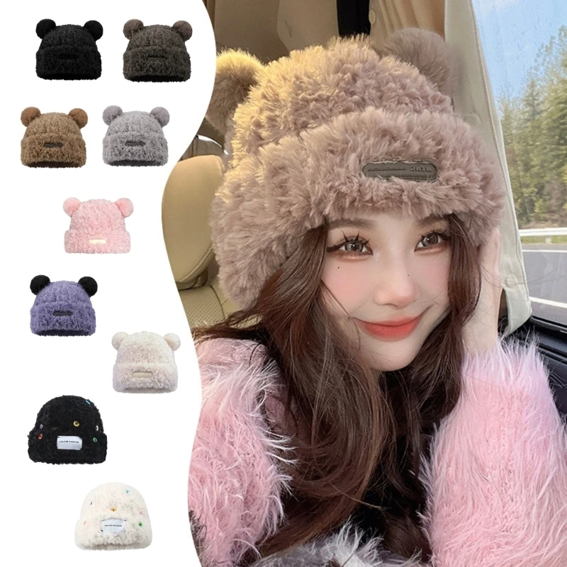 Bear Hat for Winter Furry Ears Beanie Plush Bear Superrr Soft Plush Dropshipping