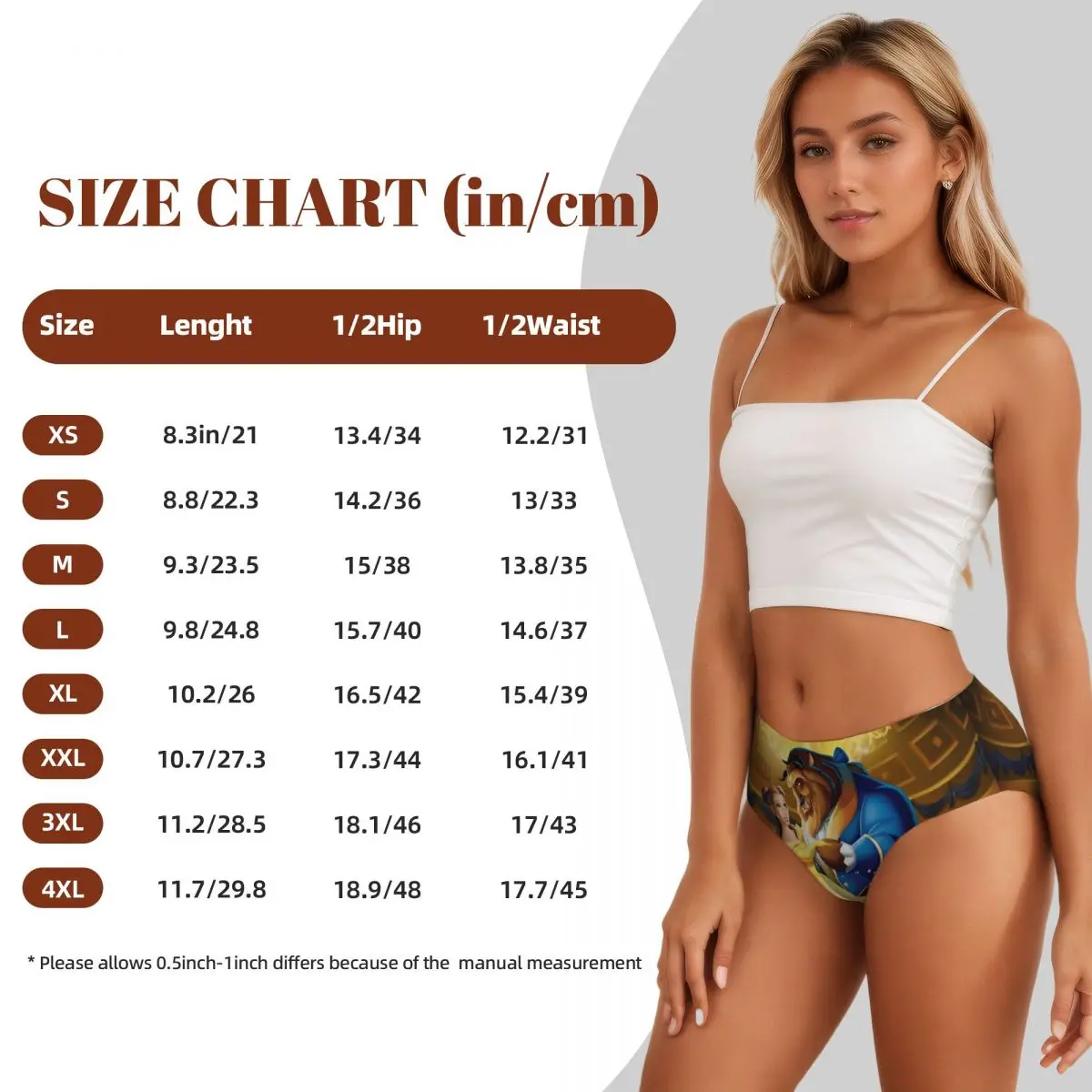 Custom Womens Belle Beauty And The Beast Cartoon Mangas Panties Breathable Comic Briefs Underwear