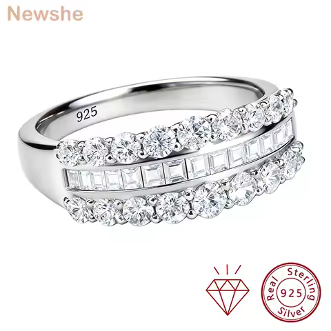 Newshe Certified Moissanite Wedding Ring for Women 925 Sterling Silver Promise Engagement Rings Round Emerald Cut