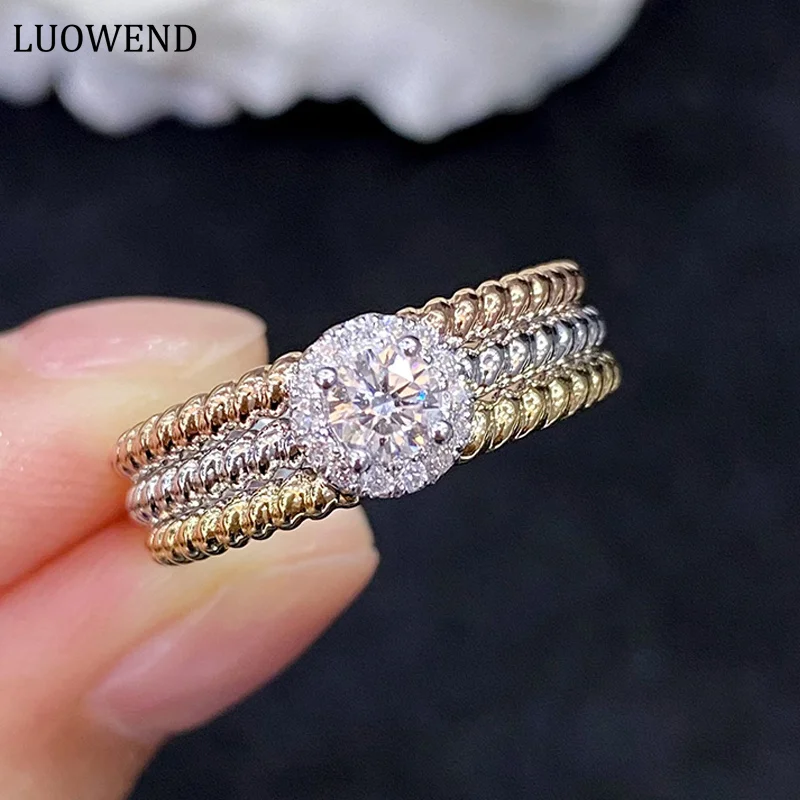 

LUOWEND 18K White and Yellow and Rose Gold Rings Real Natural Diamond Vintage Style Exquisite Party Jewelry for Women Wedding