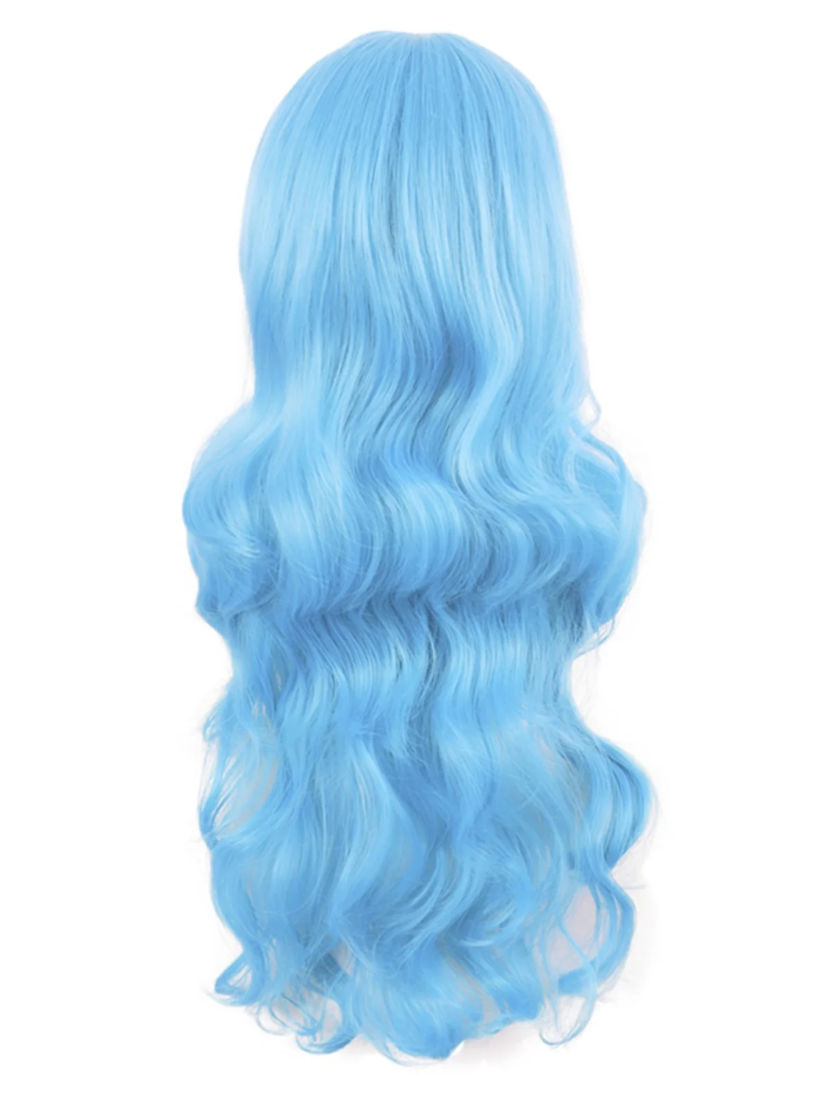 Cos Wig Female Long Hair Anime Big Wave Curly 70cm Light Blue Sky Qi Side Bangs Headgear