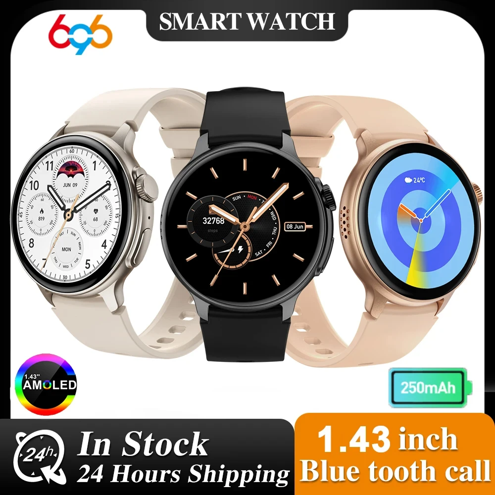 

1.43" AMOLED Screen Men Women Blue Tooth Call Smart Watch Sports Fitness Heart Rate Blood Oxygen 1ATM Waterproof Smartwatch