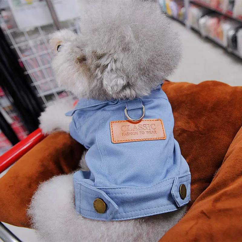 Spring Dog Suit Outfits Denim Coat Clothes with D Leash Ring for Small Medium Dogs Puppies Pet Color Jean small Dog Costume