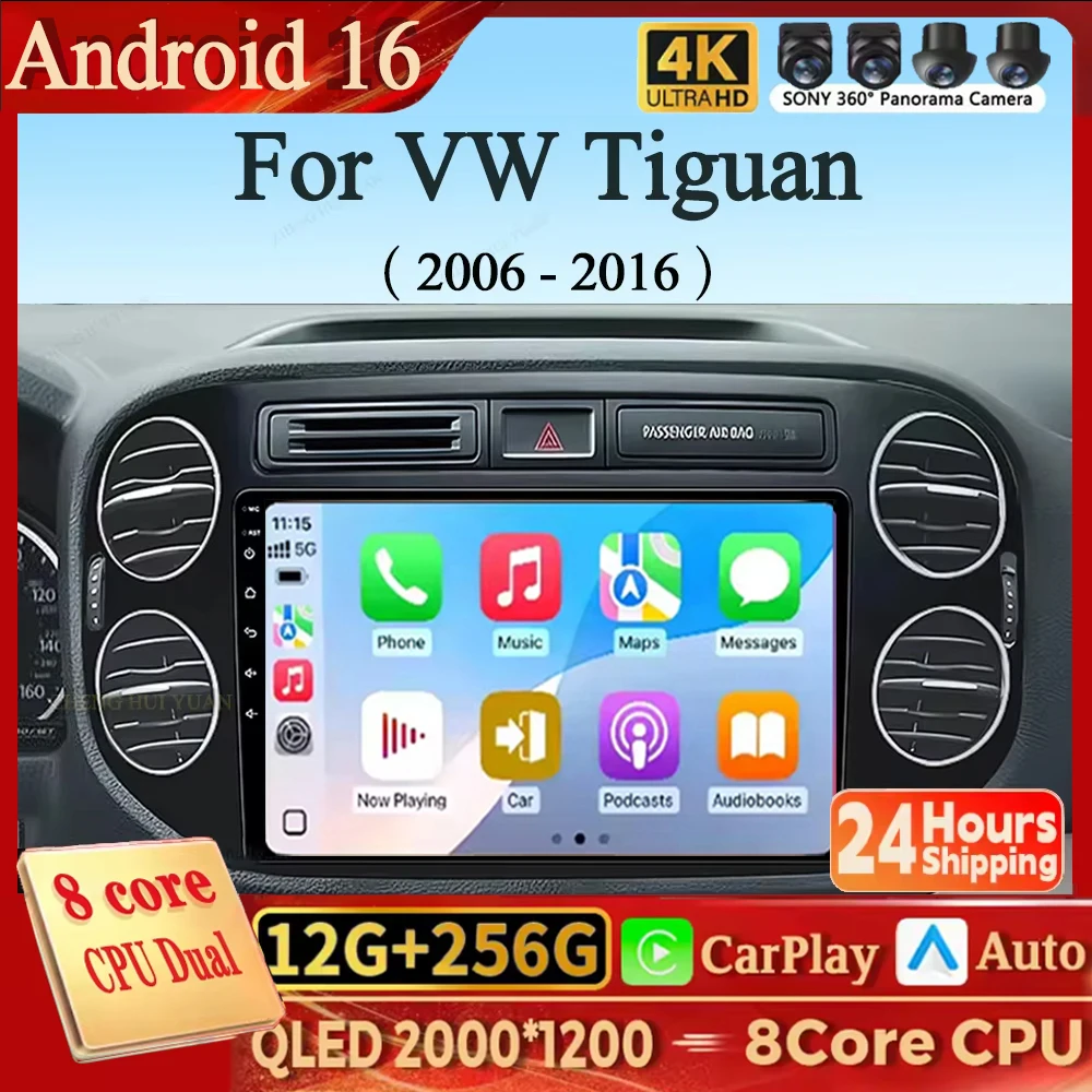 Android 16 Carplay Android Auto For Volkswagen VW Tiguan 2006 2010 2016 Golf Car Multimedia Radio Video Player Screen Support Ra