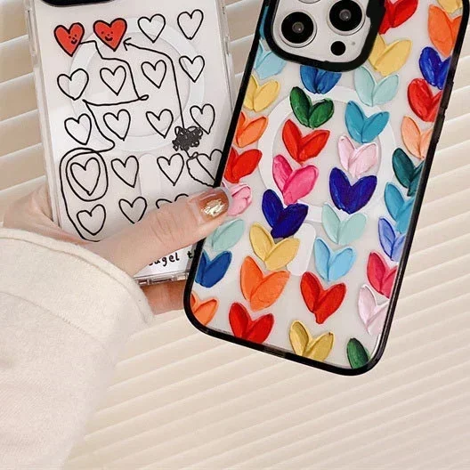 

Colorful Hearts MagSafe Phone Case Cover for IPhone 11 12 13 14 15 Pro Max Case for IPhone 15 Pro Max