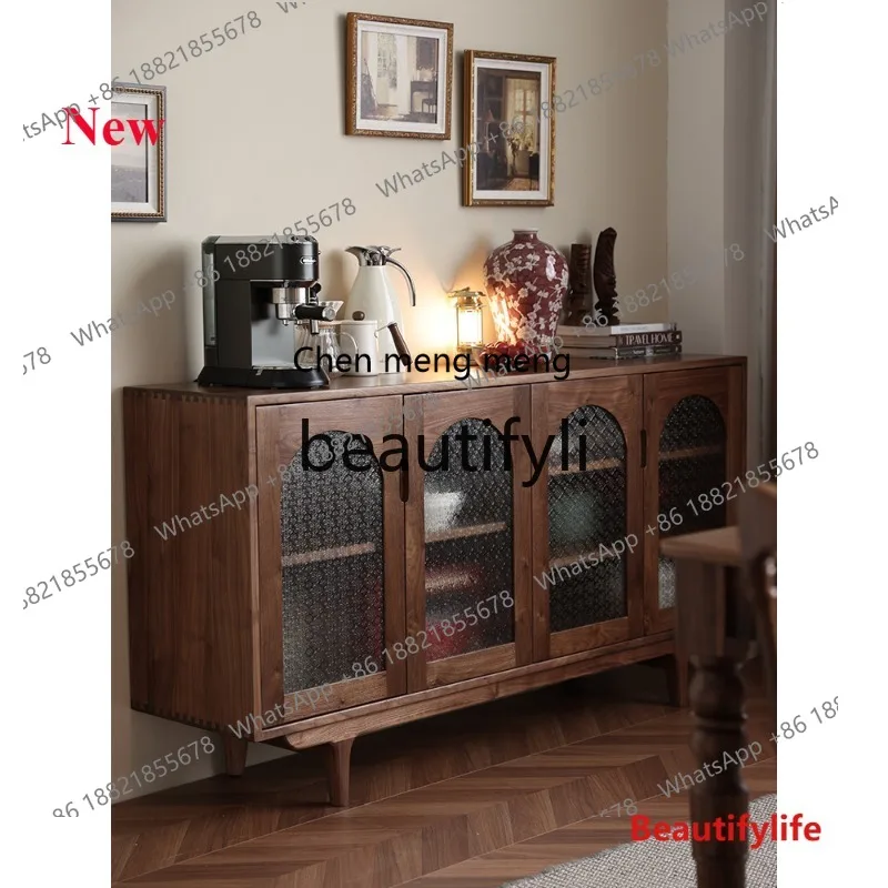 

cn8350 ss North American Black Walnut Wood Sideboard Solid Wood Tea Cabinet Changhong Glass Storage Cabinet Kitchen Multi-Functi