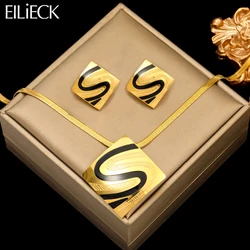 EILIECK 316L Stainless Steel Golden Minimalist Geometric Necklace Earrings Temperament Fashion Trend Jewelry Set For Women Party